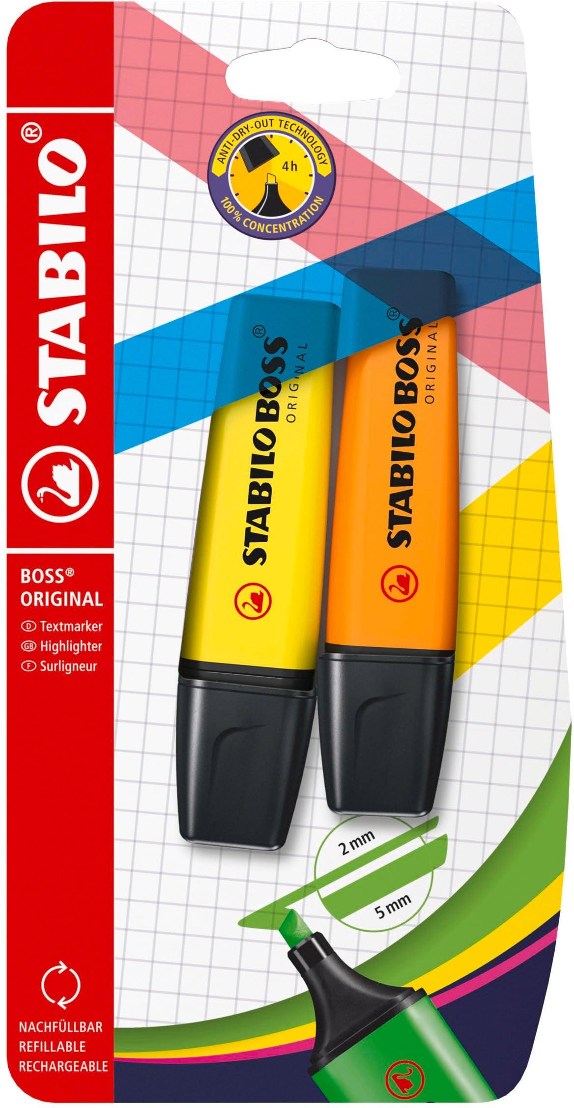 STABILO Boss Original evidenziatore giallo/arancione - blister da 2 pz.