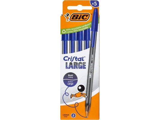 Bic Cristal Large Penne a Sfera Blu 1.6 mm, 5 pezzi