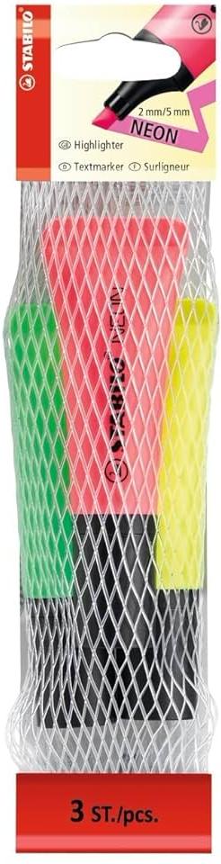 STABILO Neon evidenziatore giallo/rosa/verde - retina da 3 pz.